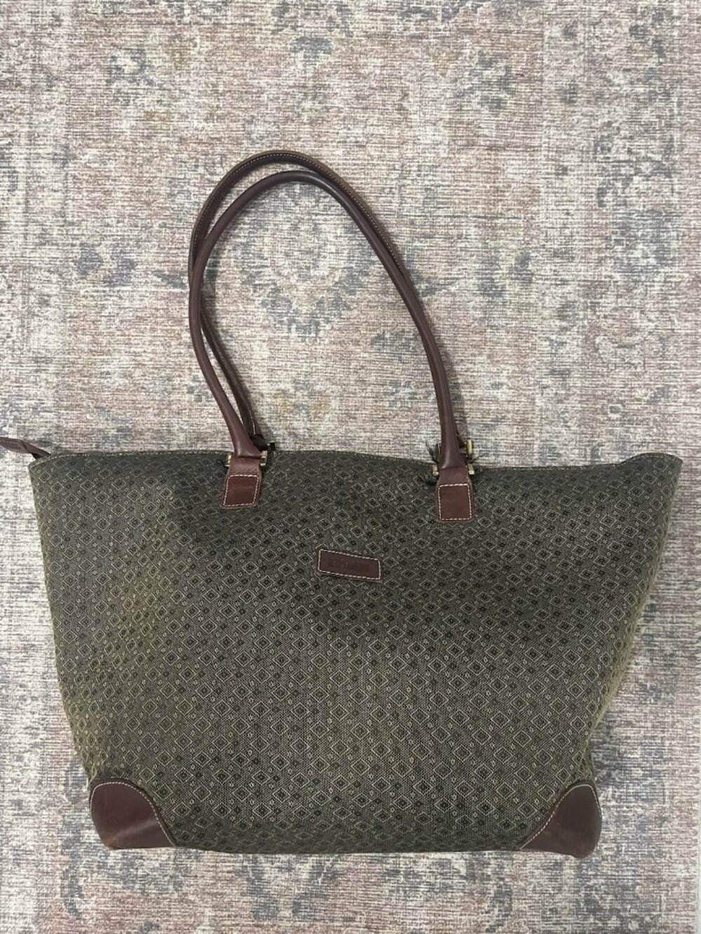 Hartmann Wings 22” Weekender Duffel Bag Diamond Jacquard Cognac Leather Trim